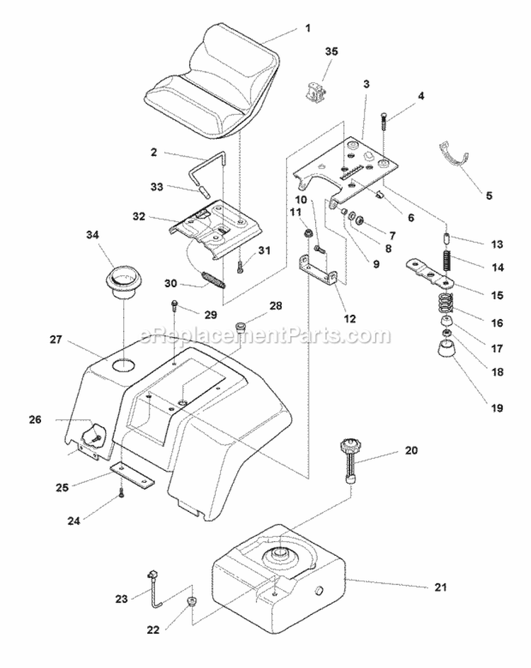 Seat Deck  Fuel Tank Group (985605) Diagram and Parts List for 1693817  Simplicity Lawn Tractor