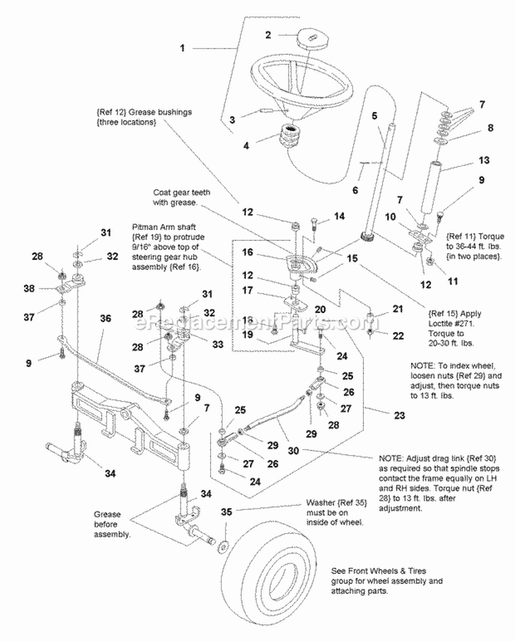 Steering Group (984720A) Diagram and Parts List for 1693817  Simplicity Lawn Tractor