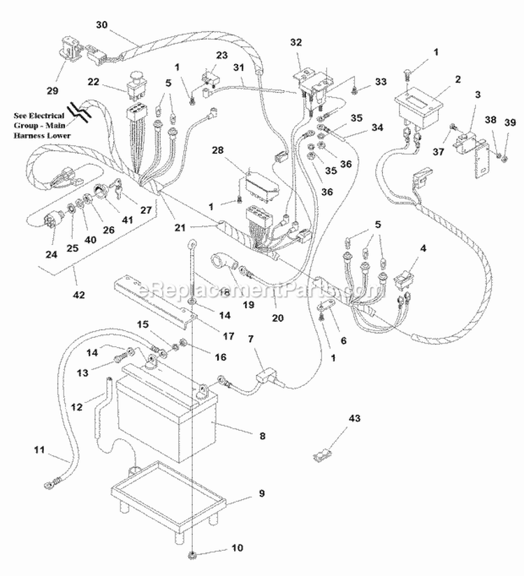 Electrical Group - Main Harness Upper (U985603) Diagram and Parts List for 1693817  Simplicity Lawn Tractor