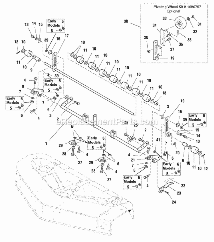 48 Mower Deck - Roller Bar Group - (Serial No 60000 And Above) (S6985505) Diagram and Parts List for 1694259  Simplicity Lawn Tractor