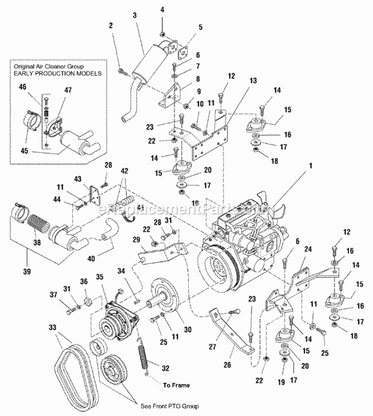 Engine Group - 245Hp Diesel Diagram and Parts List for 1693121  Simplicity Lawn Tractor
