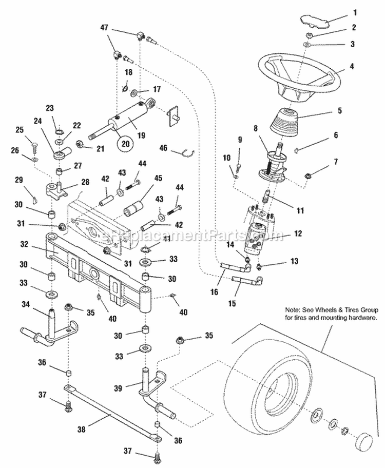 Front Axle  Steering Group Diagram and Parts List for 1693121  Simplicity Lawn Tractor