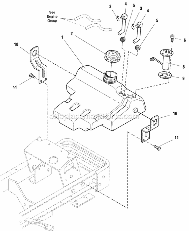 Fuel Tank Group Diagram and Parts List for 1693121  Simplicity Lawn Tractor