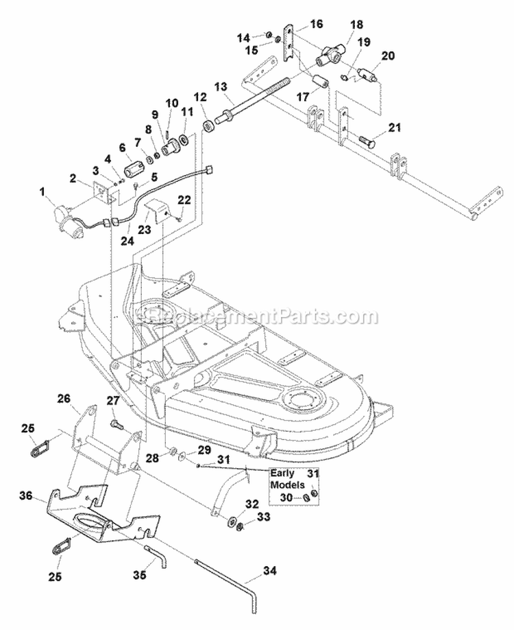 54 Mower Deck - Height Adjust  Hitch Group (J985629) Diagram and Parts List for 1693663  Simplicity Lawn Tractor