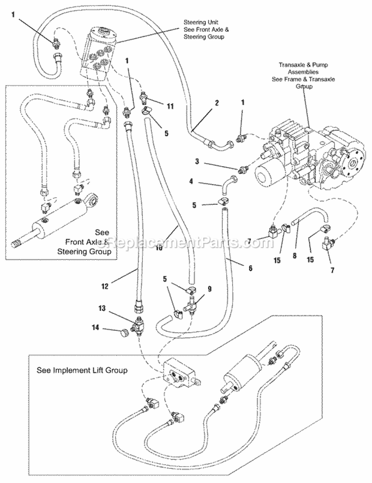 Hydraulic Group Diagram and Parts List for 1693121  Simplicity Lawn Tractor