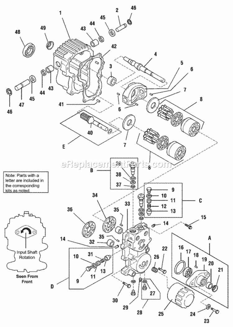 Hydrostatic Pump - Service Parts Diagram and Parts List for 1693121  Simplicity Lawn Tractor
