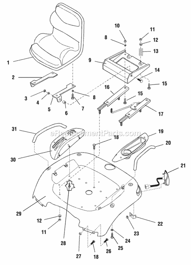 Seat  Deck Group Diagram and Parts List for 1693121  Simplicity Lawn Tractor