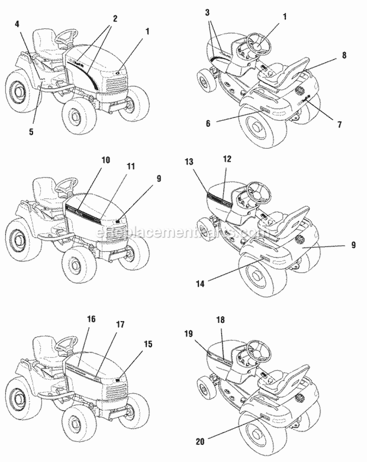 Decals - Brand  Model Diagram and Parts List for 1693121  Simplicity Lawn Tractor