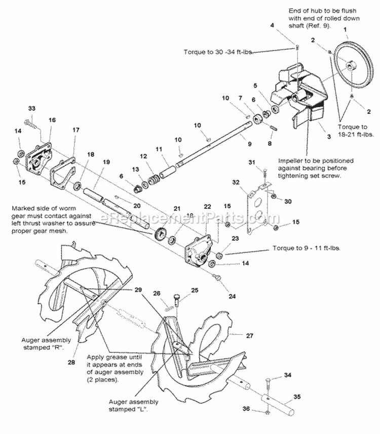 Auger And Impeller Group - 38 (986153) Diagram and Parts List for 1694237  Simplicity Snow Blower