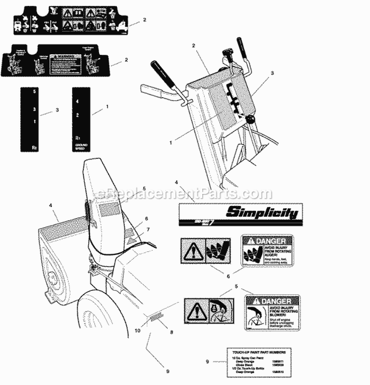 Decals Group - 1390 (D986186) Diagram and Parts List for 1694237  Simplicity Snow Blower