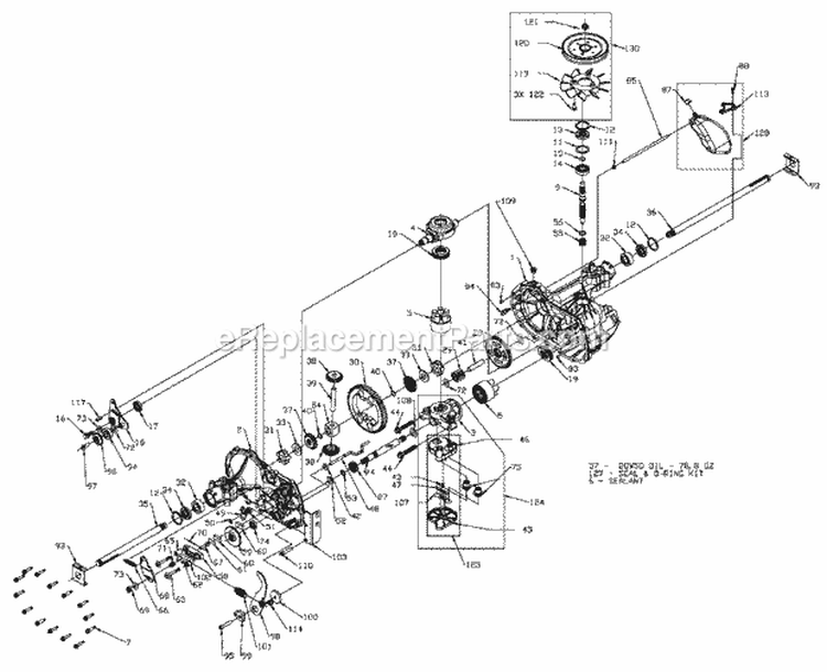 Transaxle Service Parts (5022905) Diagram and Parts List for 1694562  Simplicity Lawn Mower
