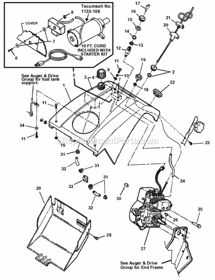 Engine Group (026Eg) Diagram and Parts List for 1694583  Simplicity Snow Blower