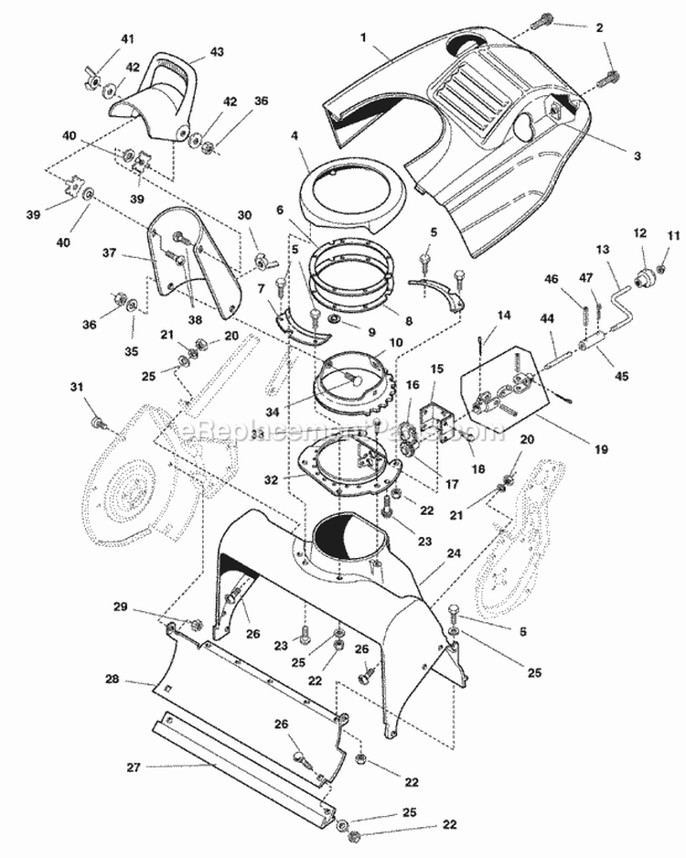 Auger Housing  Chute Group (178Ahcg) Diagram and Parts List for 1694585  Simplicity Snow Blower