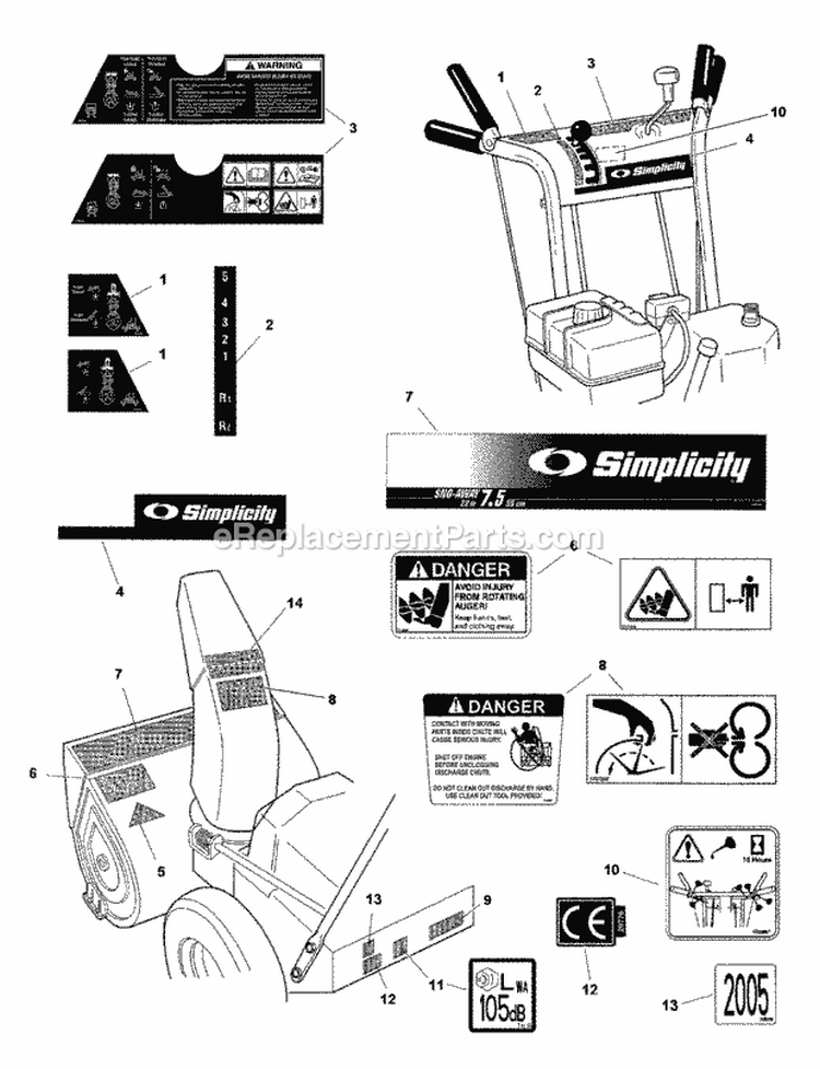 Decals Group (4248Dcl) Diagram and Parts List for 1694836  Simplicity Snow Blower
