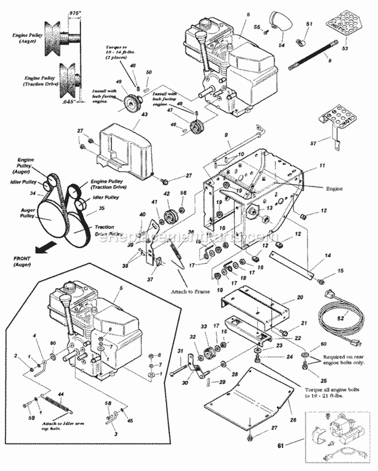 Engine Pulleys  Frame Group - 7-12  8-12 Hp Briggs (4248Epib) Diagram and Parts List for 1694836  Simplicity Snow Blower