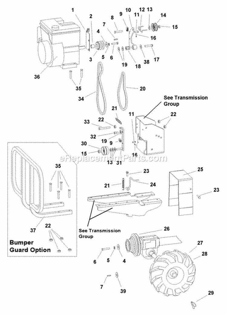 Engine Belts  Wheels Group (986102) Diagram and Parts List for 1694161  Simplicity Tiller