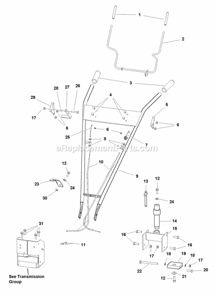Handle Bar Group (986100) Diagram and Parts List for 1694161  Simplicity Tiller