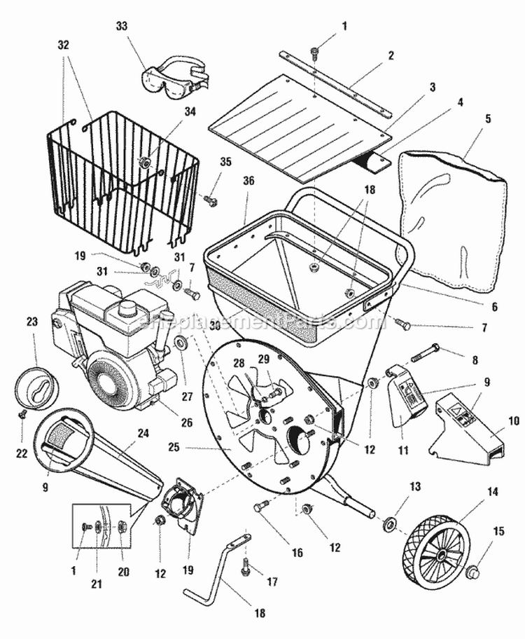 Hopper  Engine Group - Models 514  814 (4096Heg) Diagram and Parts List for 1694896  Simplicity Chipper Shredder