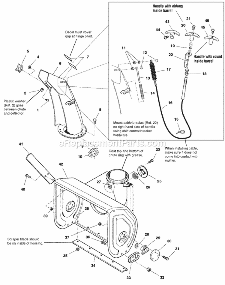 Auger Housing And Chute Group - 24 28  32 Inch (987028 987030 987031 987033) Diagram and Parts List for 1694847  Simplicity Snow Blower