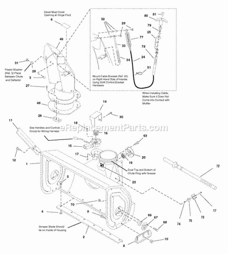 Auger Housing  Chute Group (2987430 2987432 2987433 2987434) Diagram and Parts List for 1695075  Simplicity Snow Blower