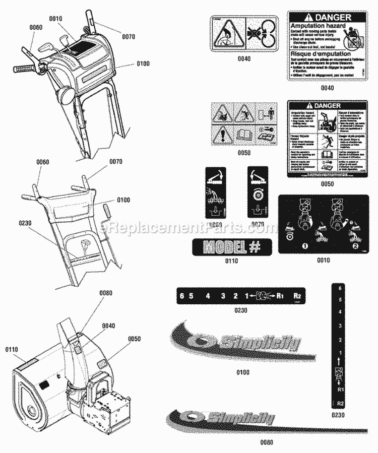 Decals Group (2989336 2989340 2989694) Diagram and Parts List for 1695993  Simplicity Snow Blower
