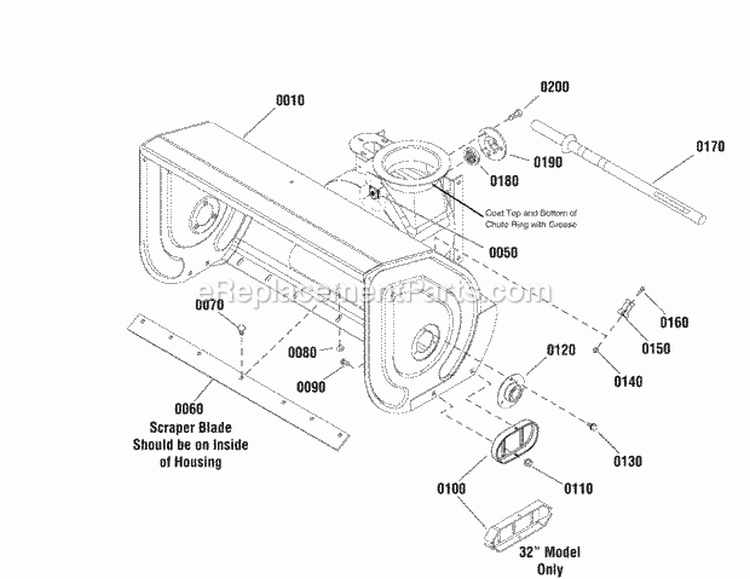 Auger Housing Group (2990389 2990711 2990715 2990840) Diagram and Parts List for 1696204-00  Simplicity Snow Blower