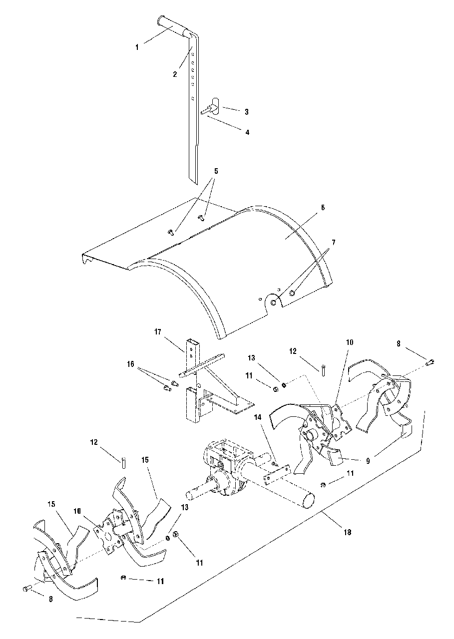 Hood, Drag Stake And Tine Group Diagram and Parts List for 616RT 1693704 Simplicity Tiller