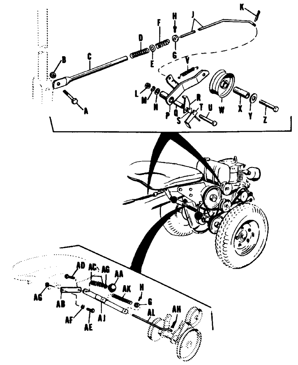 Control Linkage And Power Take-Off Model 450 Diagram and Parts List for 450 990165 Simplicity Lawn Tractor
