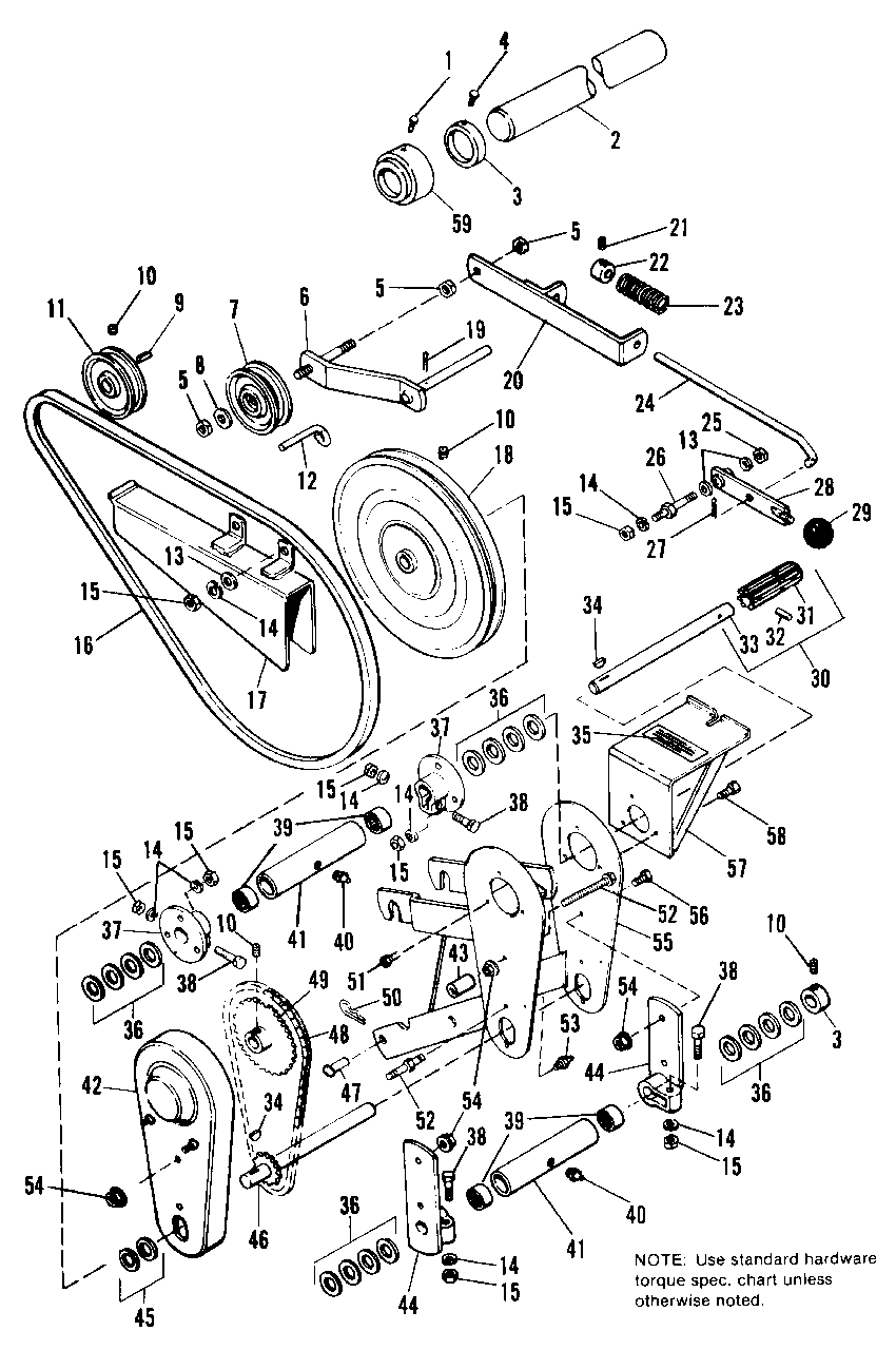 P.T.O. 540 Rpm Diagram and Parts List for 1690159  Simplicity Lawn Tractor Accessories
