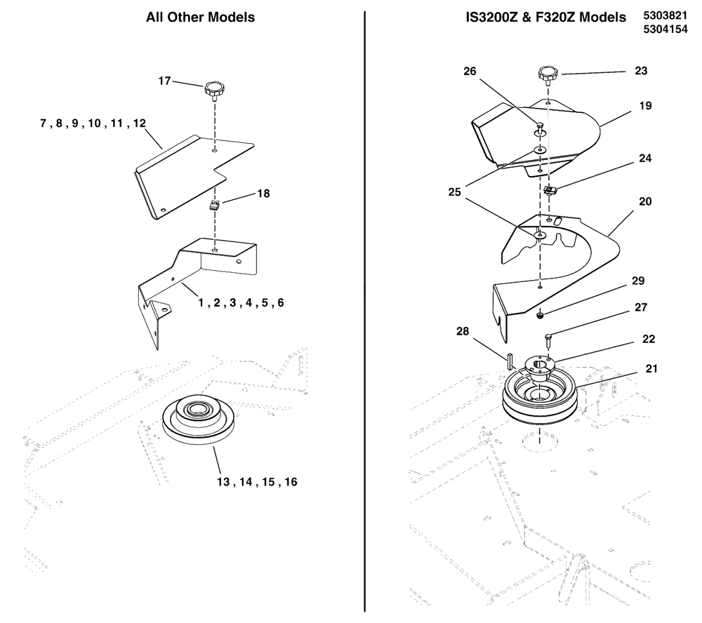 Mower Deck Guards And Spindle Pulley - Single Belt Driven Mower Decks Diagram and Parts List for 5600864  Simplicity Lawn Tractor Accessories