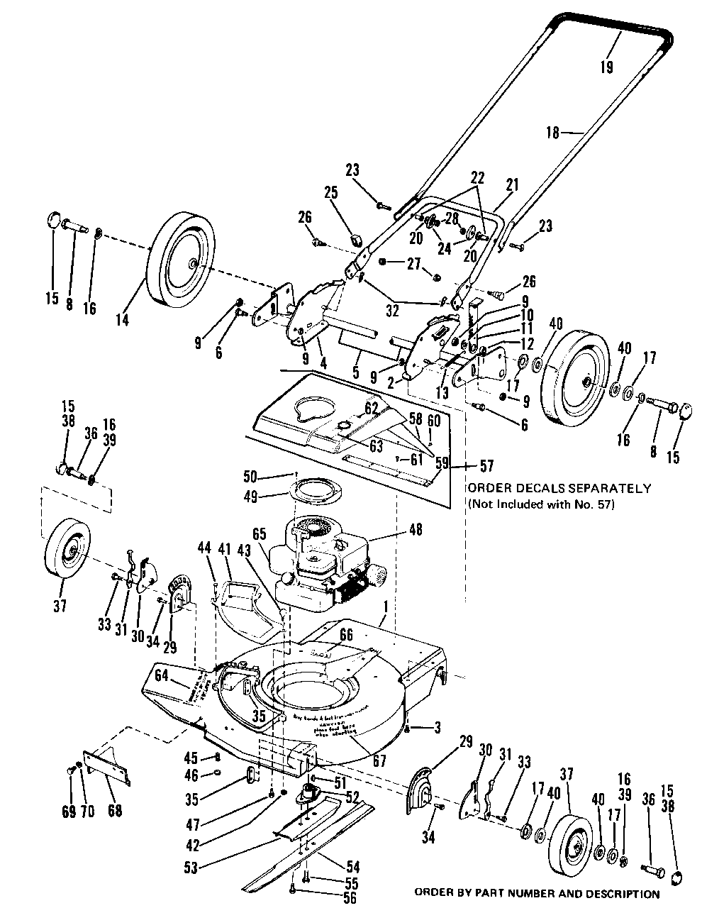 Push Model - 21-Inch (Front Wheels And Engine For Self-Propelled) Diagram and Parts List for 1021 1690131 Simplicity Lawn Mower