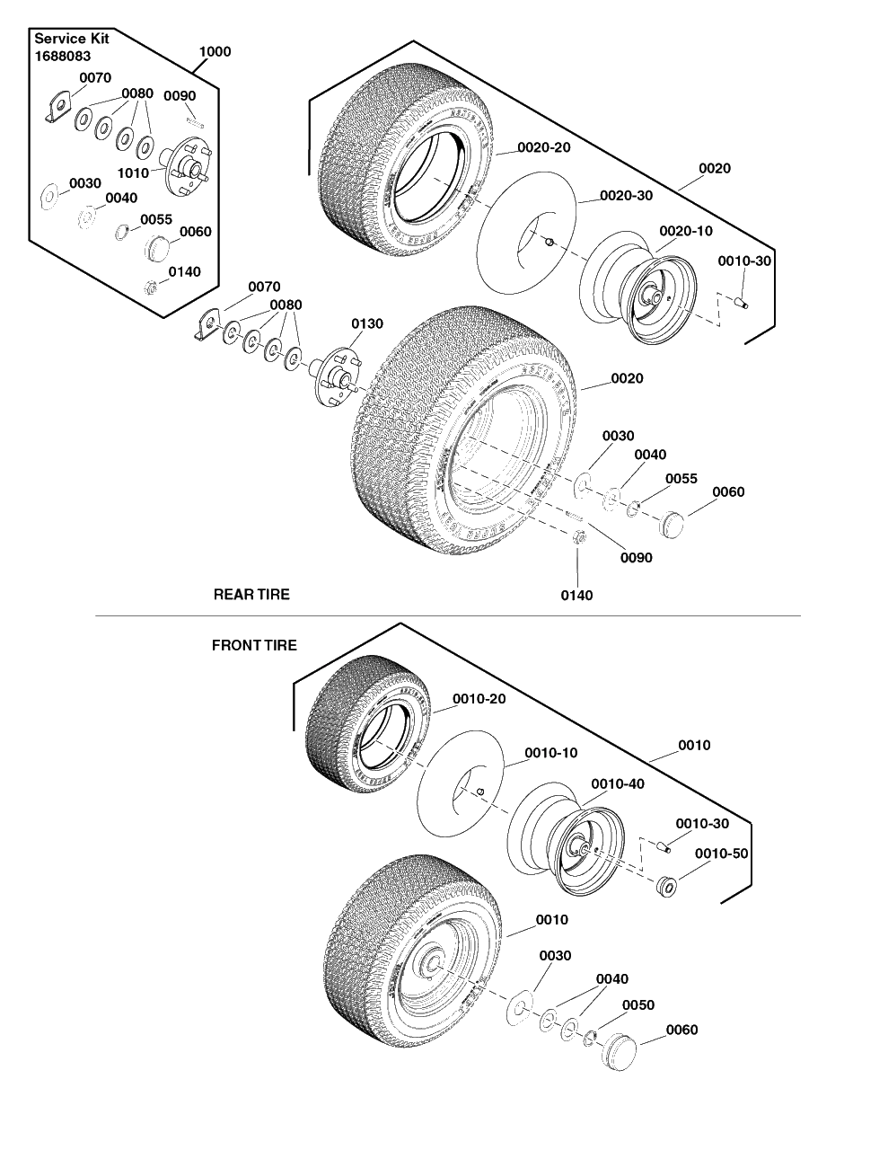 Wheels And Tires Group Diagram and Parts List for 2691677-00  Simplicity Lawn Tractor