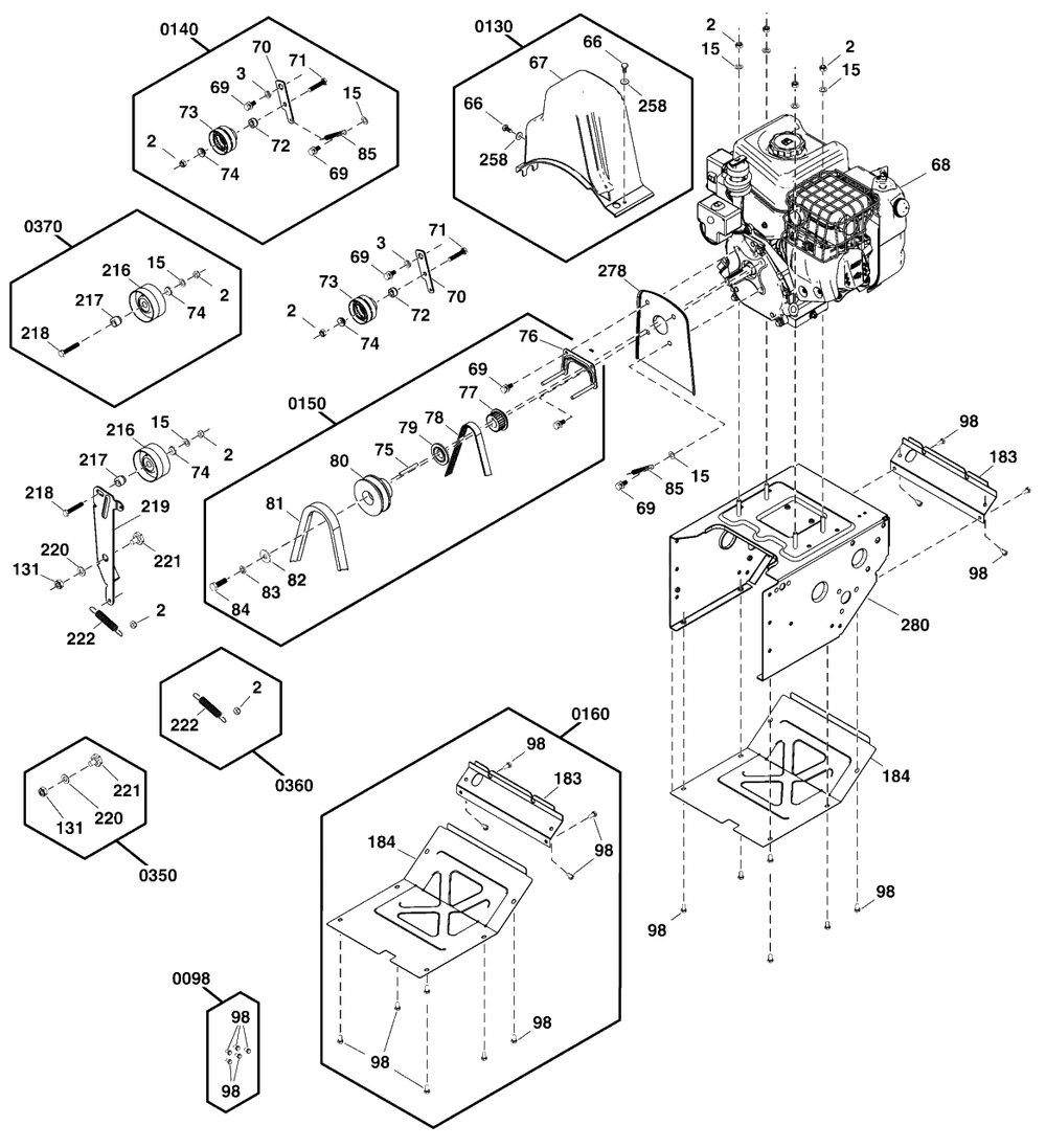 Engine And Frame Group Diagram and Parts List for M1530E 1696832-00 Simplicity Snow Blower