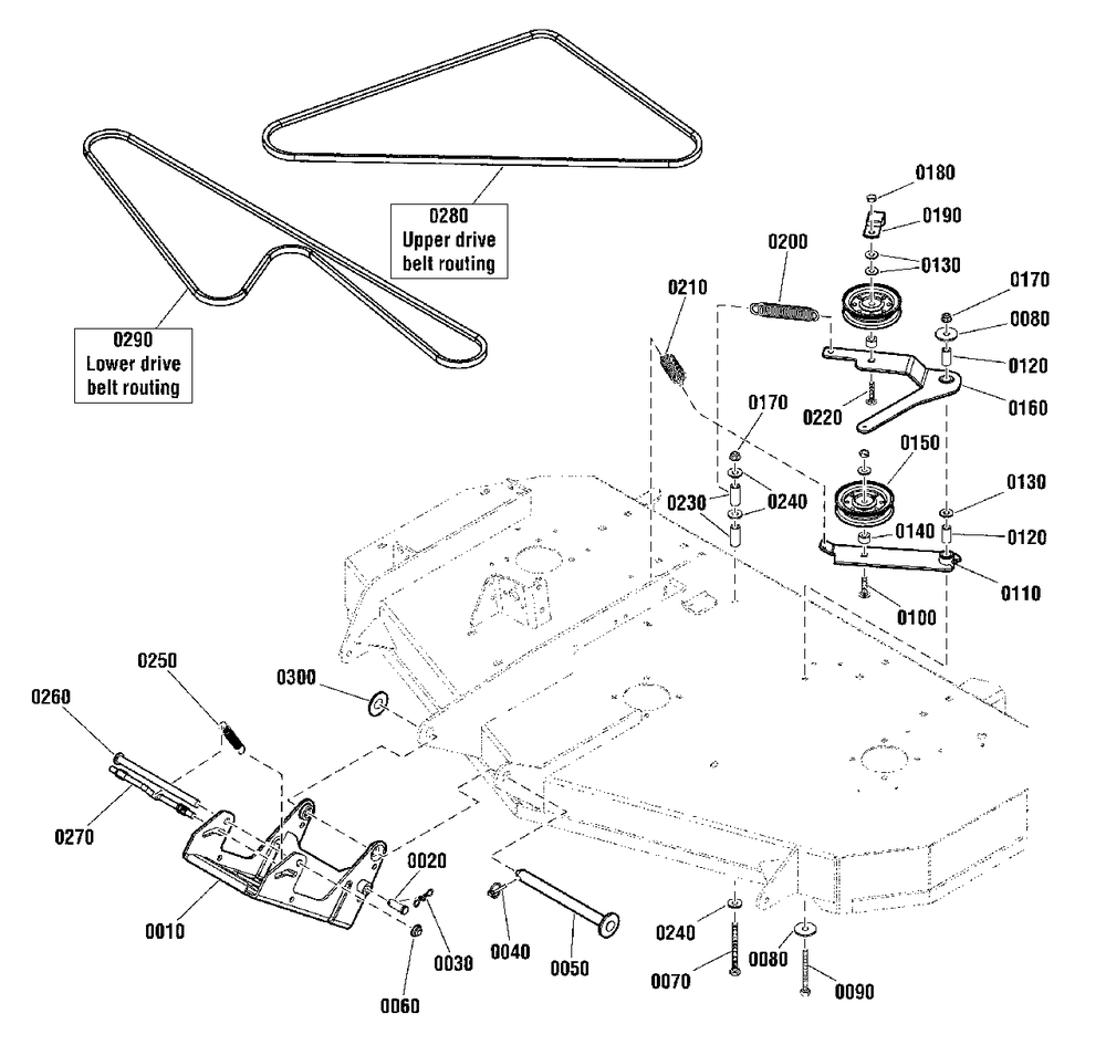 52-Inch (132cm) Mower Deck - Clutch And Support Group Diagram and Parts List for 2691339-02  Simplicity Lawn Tractor