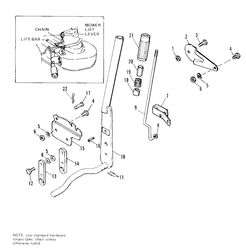 Lift Lever Group Diagram and Parts List for 627 990578 Simplicity Lawn Tractor