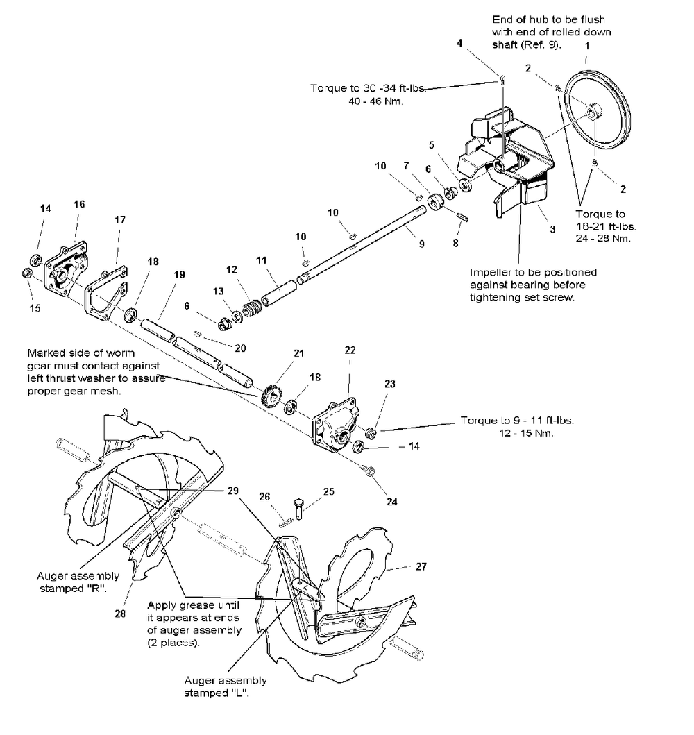 Auger And Impeller Group - 28-Inch Diagram and Parts List for 1170E 1694441 Simplicity Snow Blower