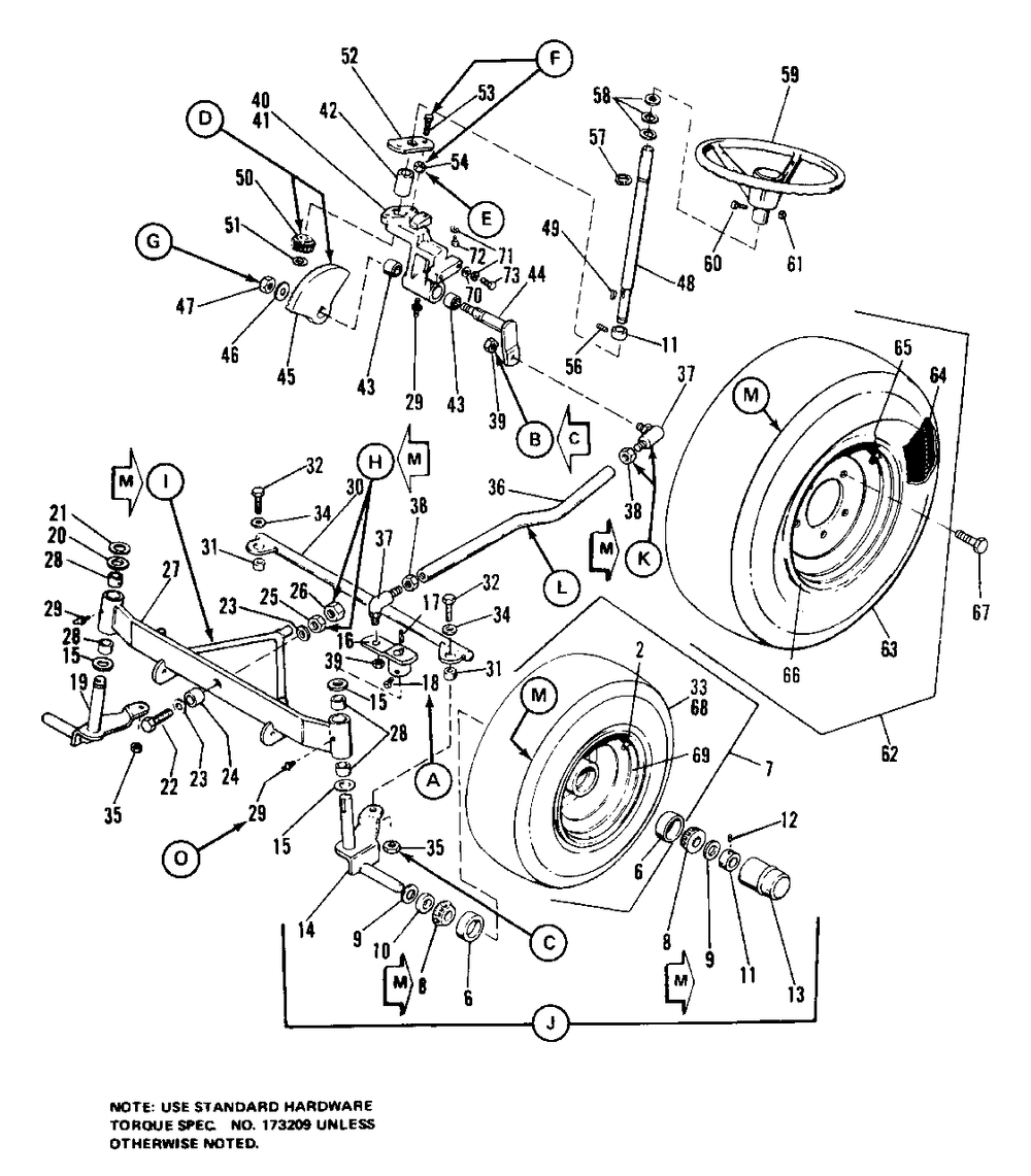 Wheel, Axle And Steering Group (7010 And 7016) Diagram and Parts List for 7010 1690333 Simplicity Lawn Tractor