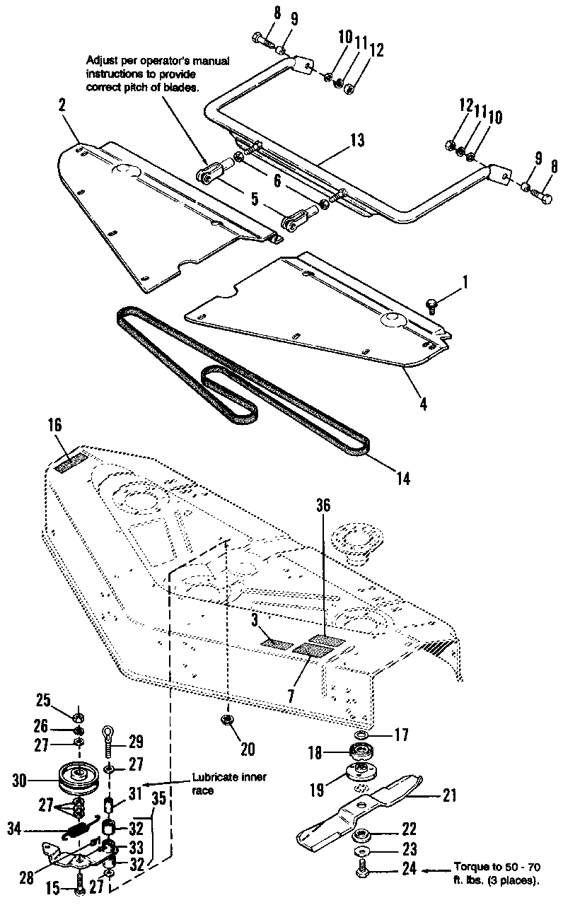 48-Inch Mower Deck-Cover, Drive And Bail Group Diagram and Parts List for 7116 1691434 Simplicity Lawn Tractor