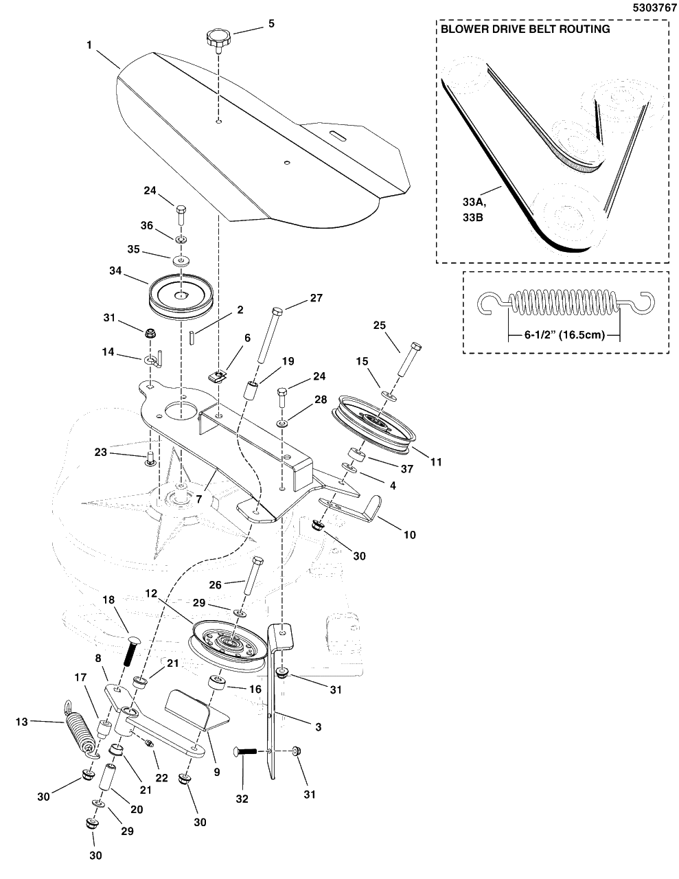 Blower Pulley Group, Turbo-Pro Max Diagram and Parts List for 5600864  Simplicity Lawn Tractor Accessories