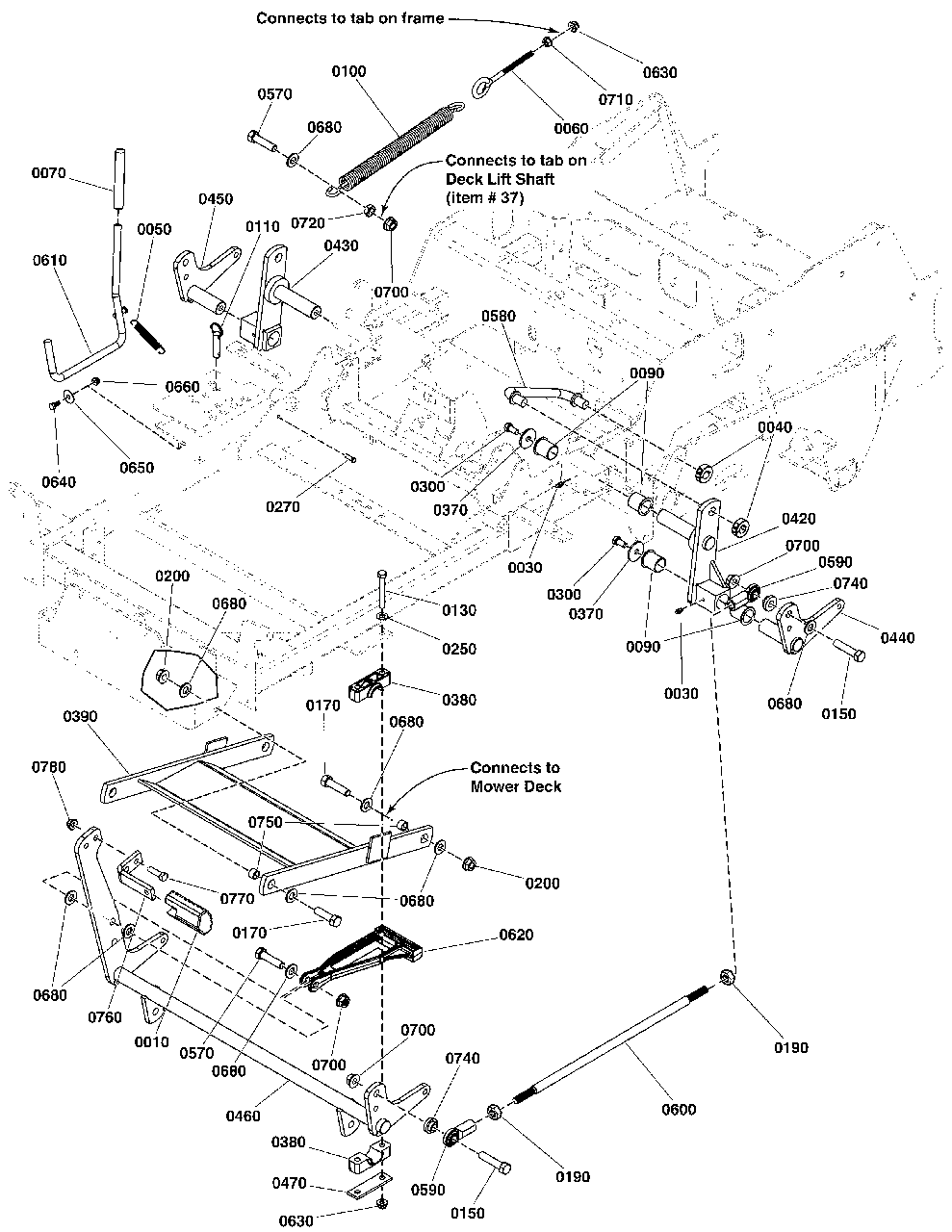 Deck Lift Group Diagram and Parts List for 5901744  Simplicity Lawn Tractor