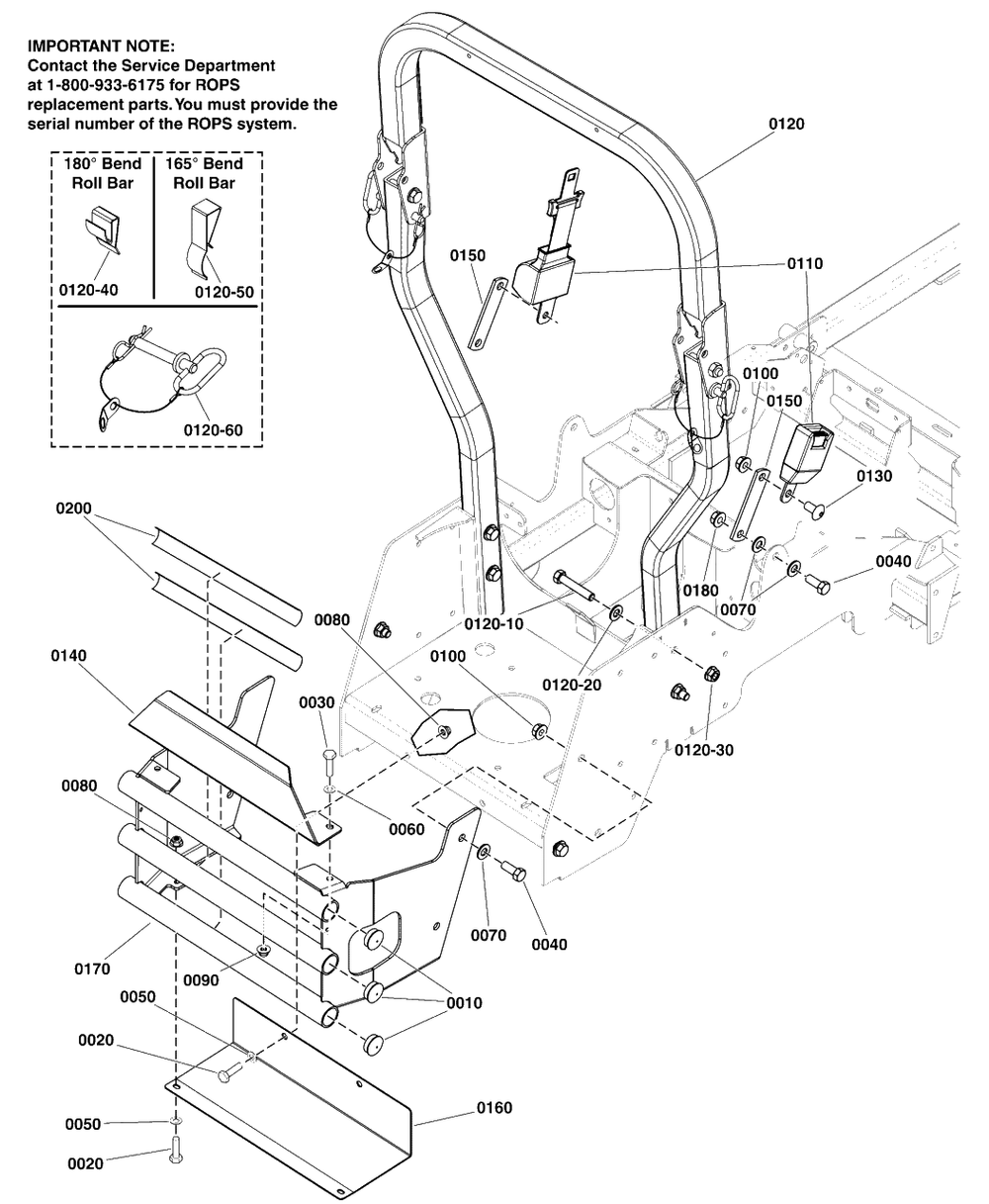 Rear Bumper And Rops Group - Models With Folding Roll Bars Diagram and Parts List for 5901744  Simplicity Lawn Tractor