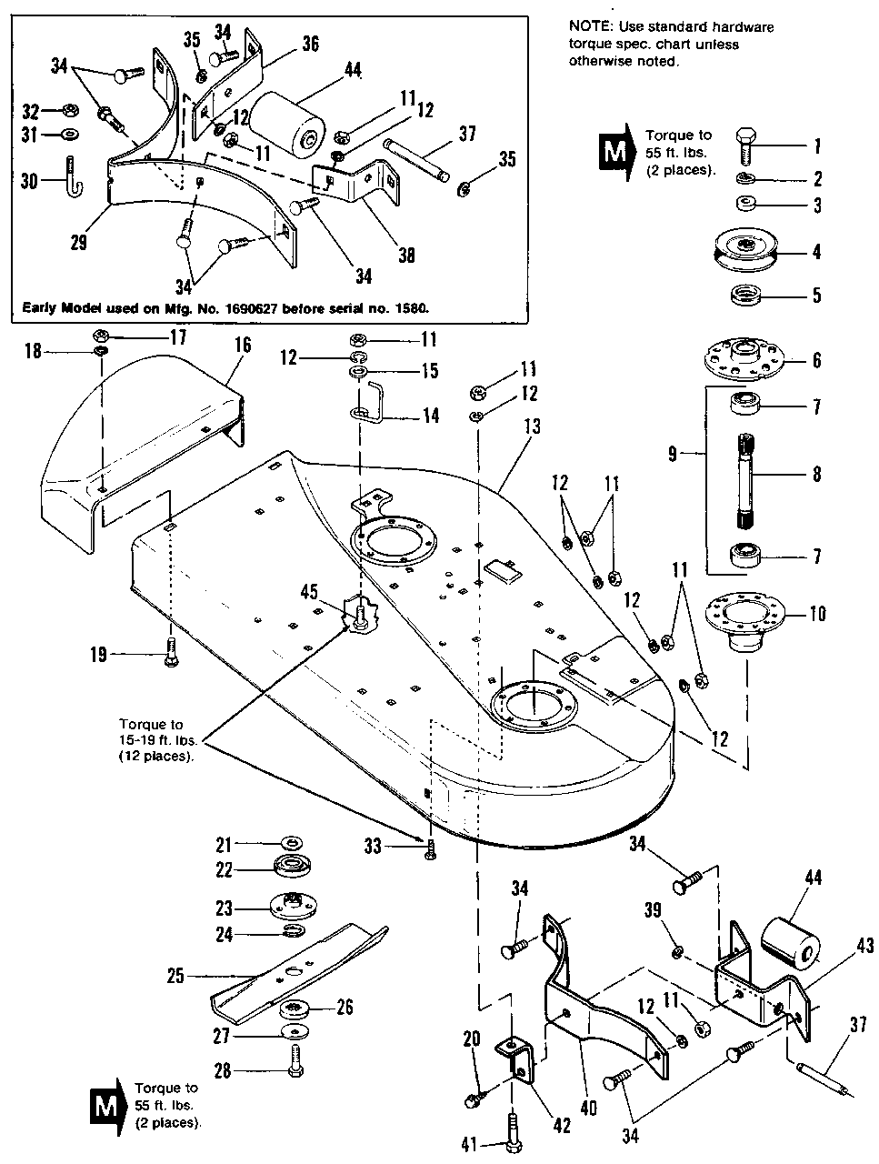 36-Inch Mower Deck And Arbor Group Diagram and Parts List for 5116 1690630 Simplicity Lawn Tractor