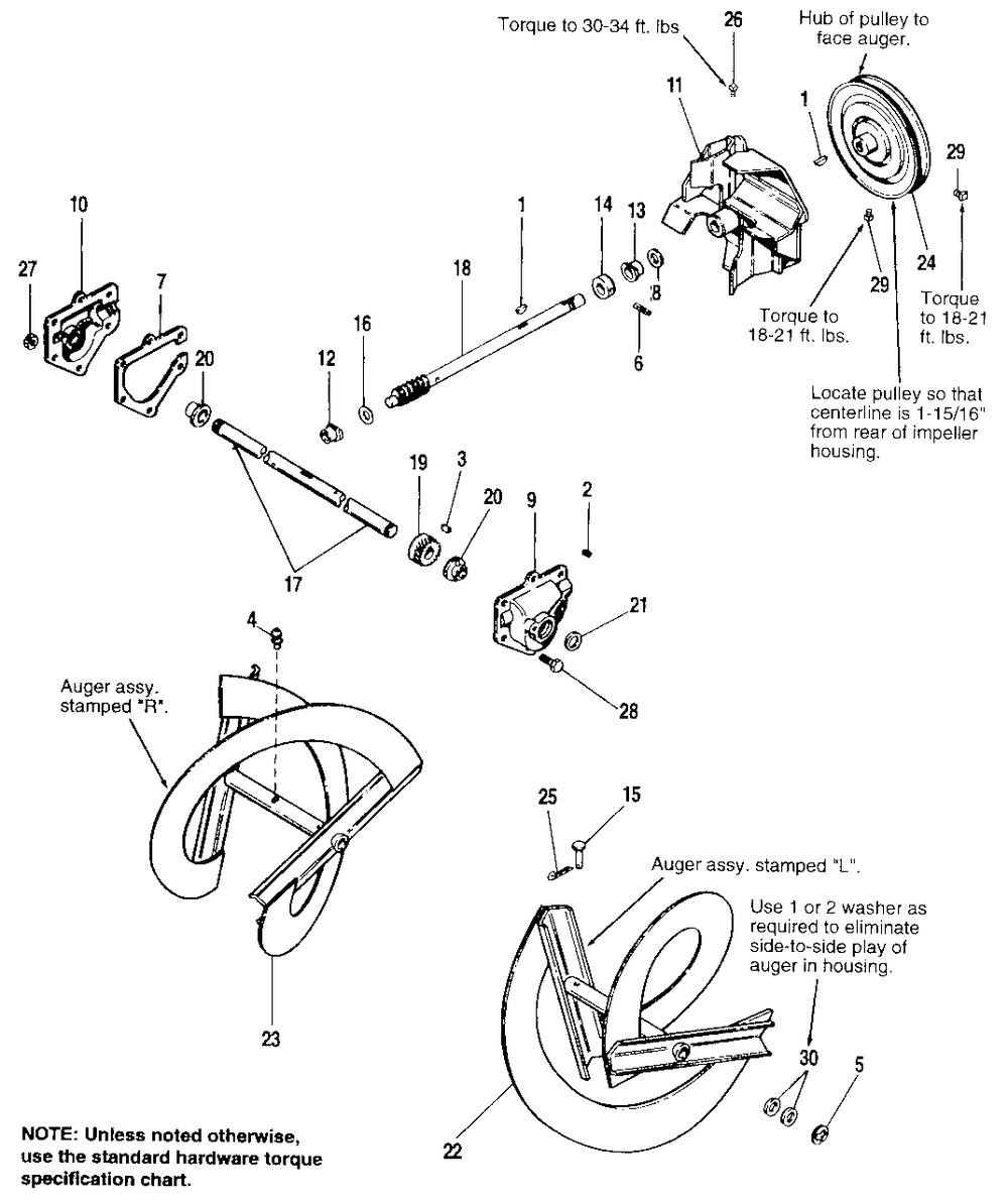 Auger Drive Diagram and Parts List for 722E 1692615 Simplicity Snow Blower