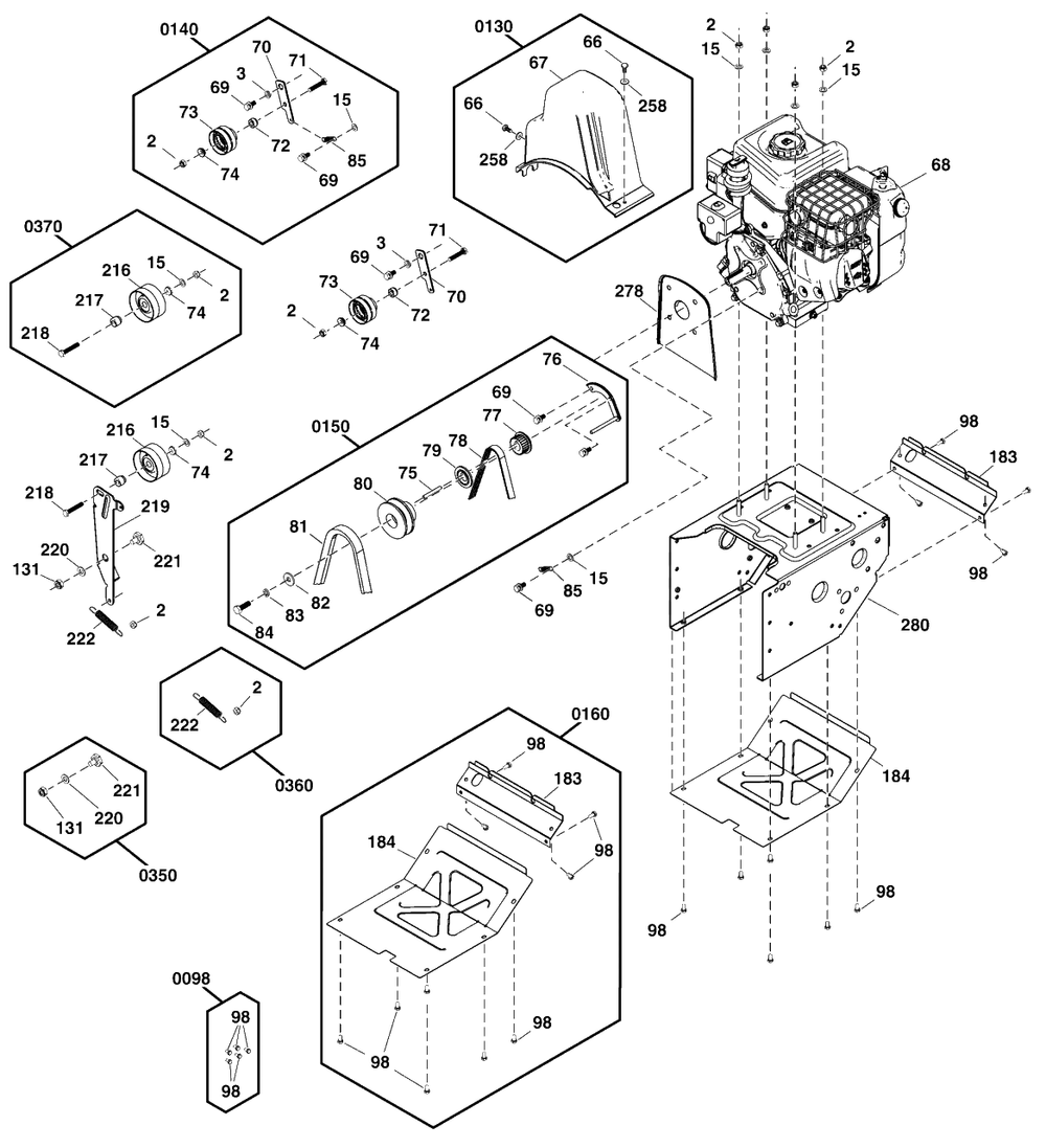Engine And Frame Group Diagram and Parts List for M1227E 1696819-00 Simplicity Snow Blower