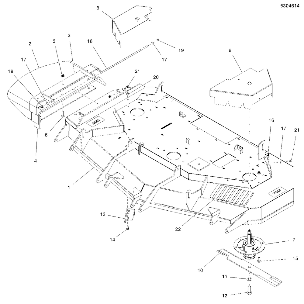61-Inch Mower Deck Group - Housing, Covers, Spindles And Blades - 2-Belt System Diagram and Parts List for 5901985  Simplicity Lawn Tractor