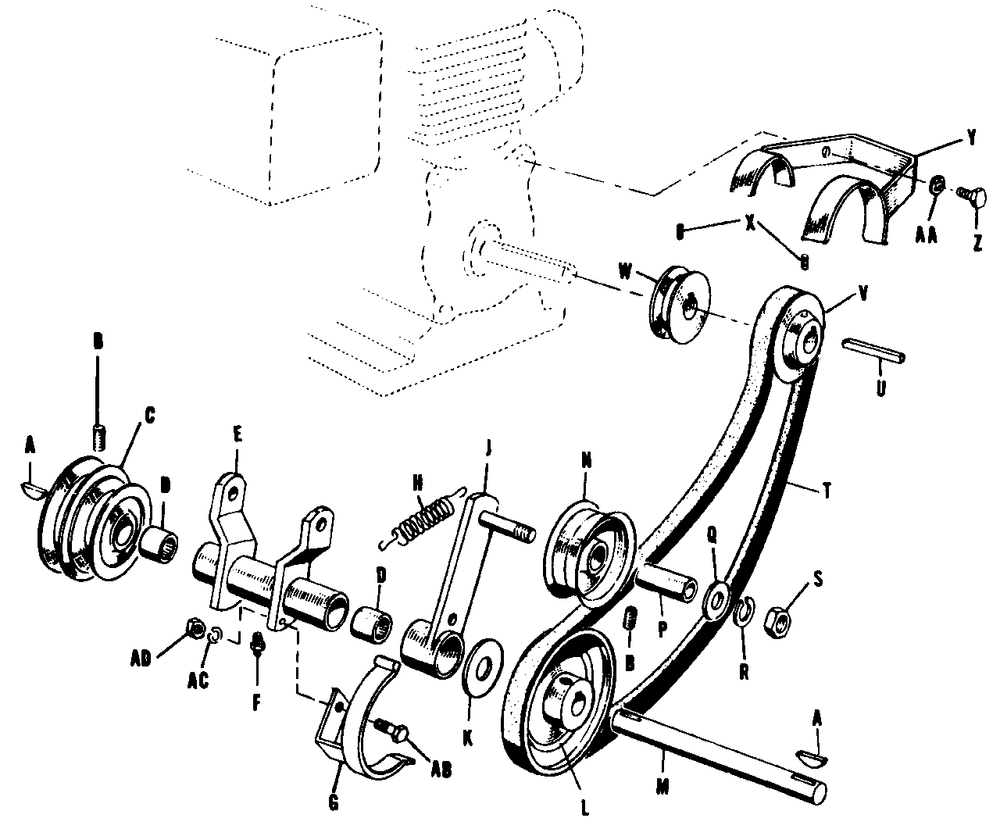 Power Take-Off And Engine Pulley-Model 575 Diagram and Parts List for 575 990154 Simplicity Lawn Tractor