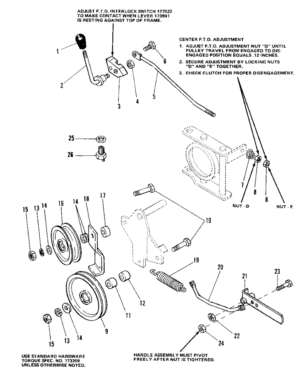 P.T.O. Control Group (7010 And 7016) Diagram and Parts List for 7010 1690234 Simplicity Lawn Tractor