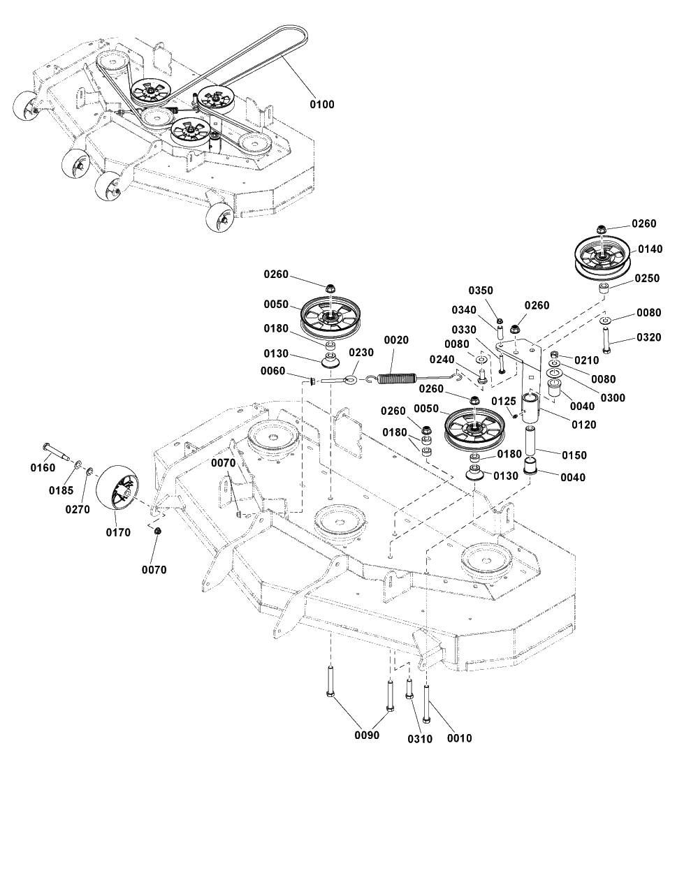 52-Inch Mower Deck - Clutch And Support Group Diagram and Parts List for 2691814-00  Simplicity Lawn Tractor