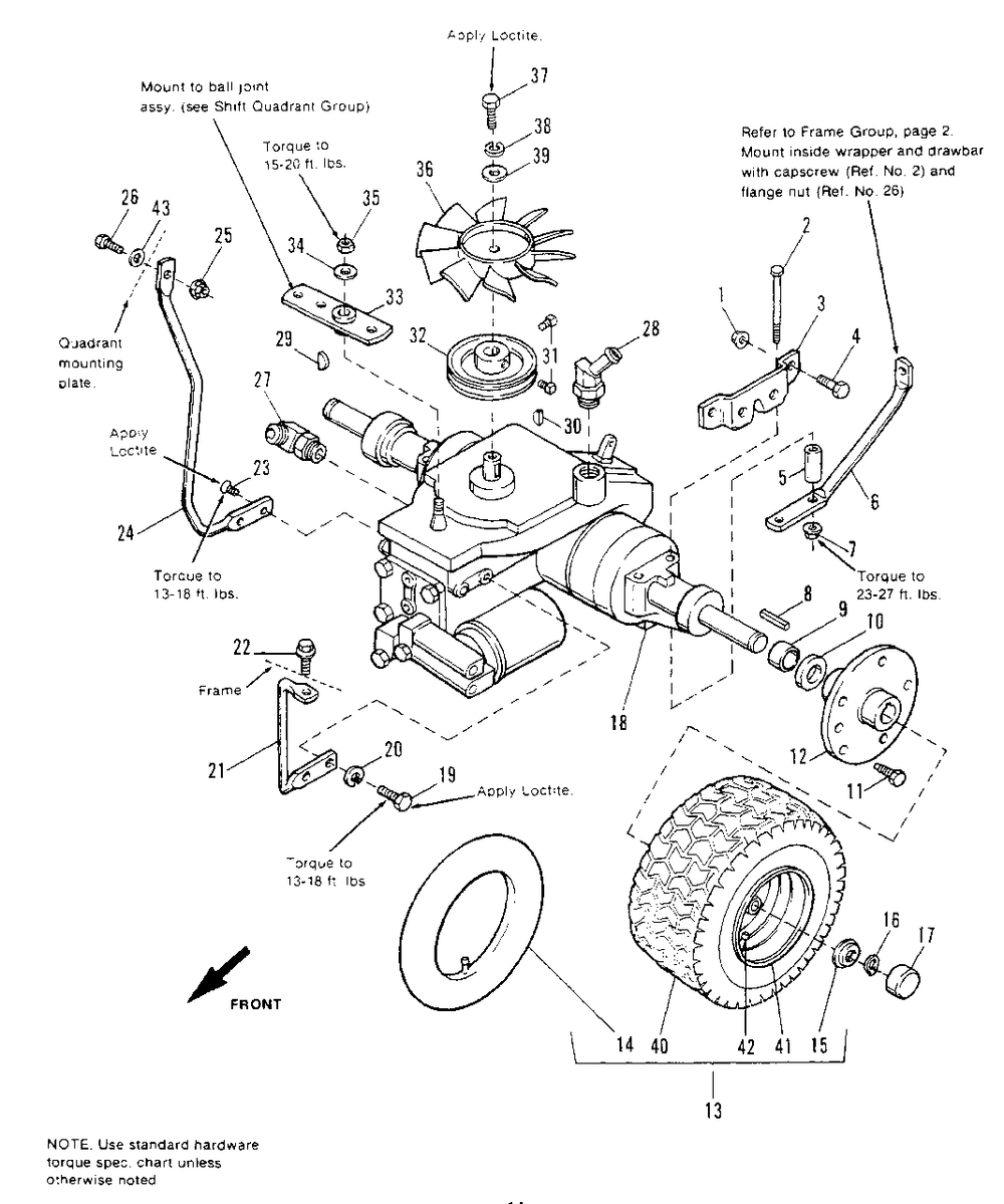 Transaxle Group Diagram and Parts List for 6517H 1691733 Simplicity Lawn Tractor