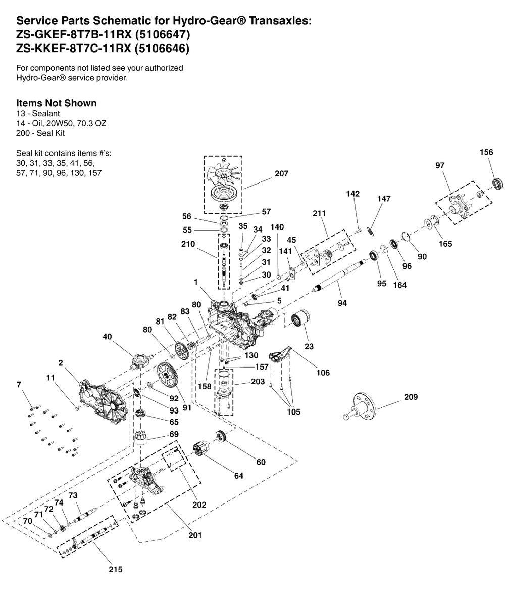 Transaxle Service Parts - Hydro-Gear Zt3400 (84002464 84002465) Diagram and Parts List for 5901779  Simplicity Lawn Tractor